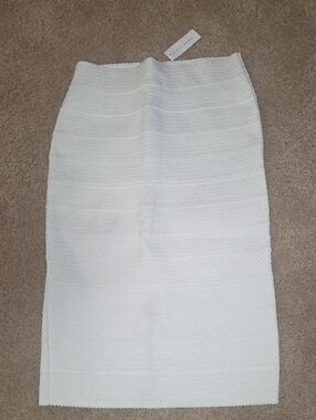 White Textured Pencil Skirt - Women's